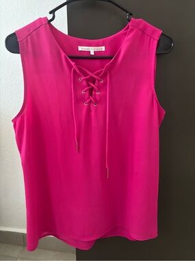 Violet + Claire Hot Pink Lace Up Sleeveless Blouse Top - Size S